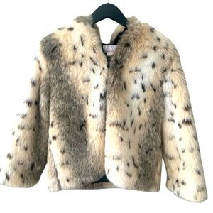 Vintage IZZI Kids Fuzzy Faux Fur Leopard Print Hooded Jacket SZ Small 7/8 Girls